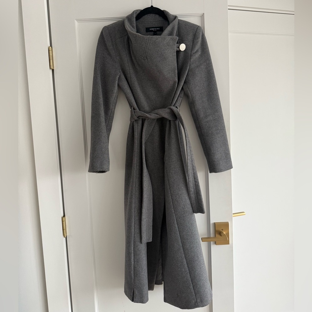 Belted Wool Blend Maxi Wrap Coat with Convertible Collar XS